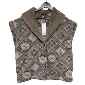 NEW! Miss Me Women's Sleeveless Paisley Printed Brown Vest Snap Close Size Large